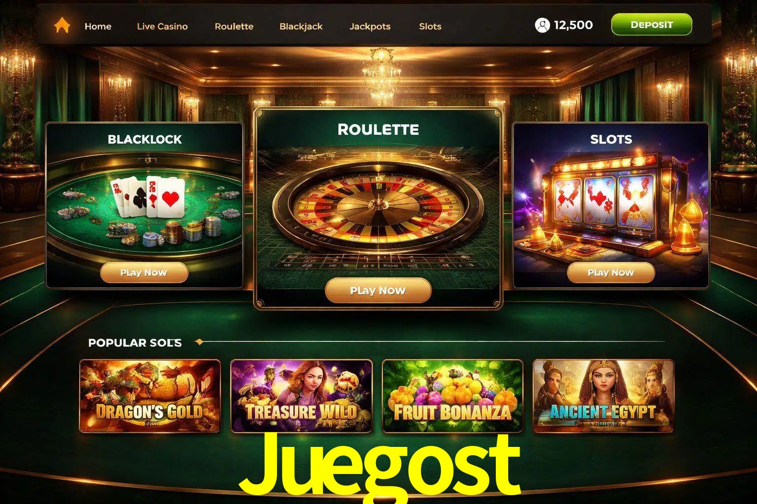 Vista de la plataforma Juegost Casino mostrando categorías organizadas de juegos en línea